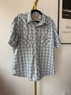 Vintage Wrangler Shirt Western Pearl Snap Western XL Blue Plaid Adult Men